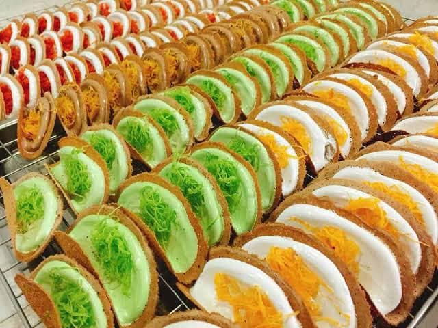 Colorful sweet Thai pancake crepes