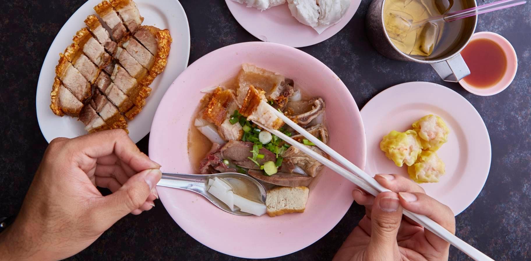 Crispy pork belly with a perfect fat to meat ratio