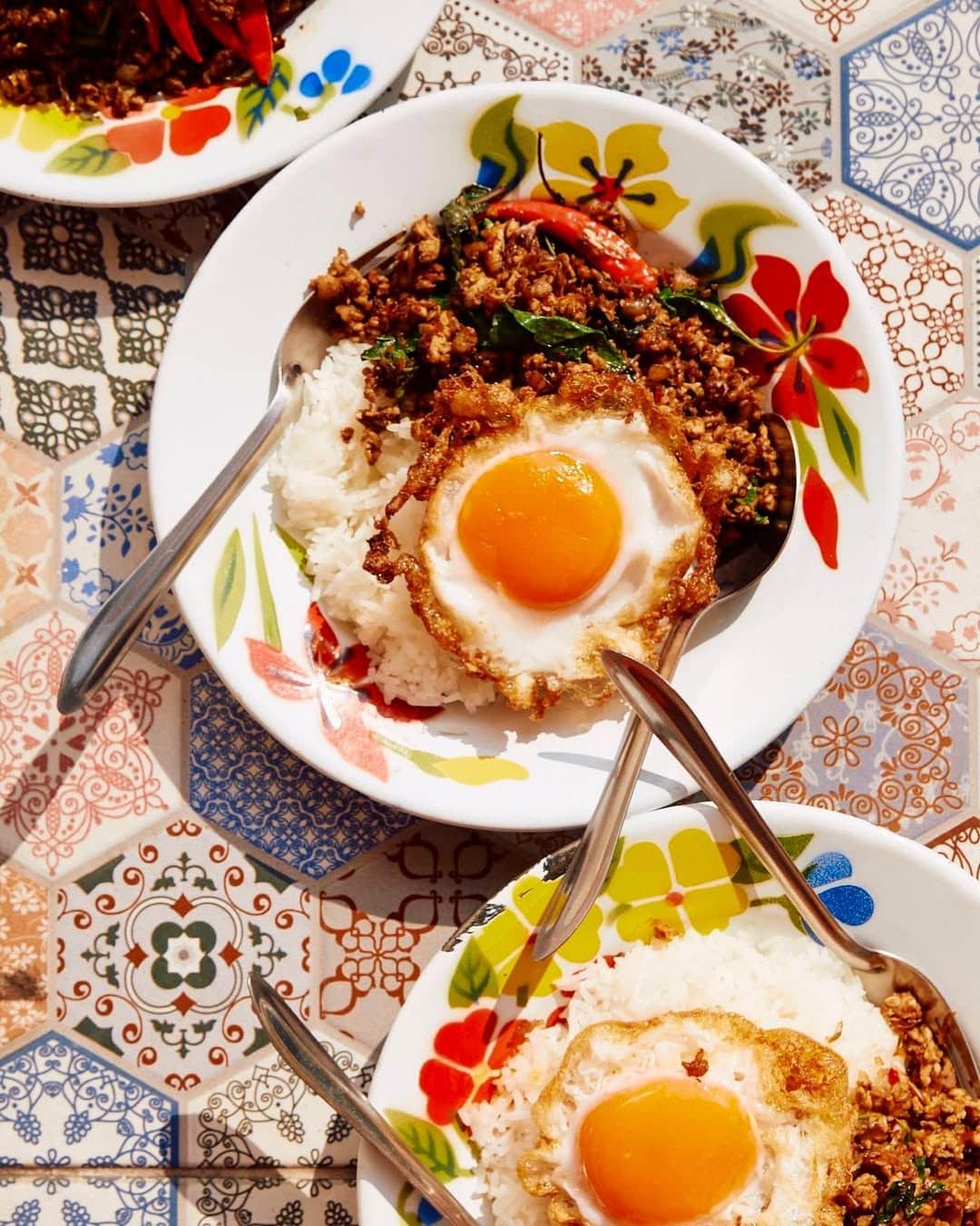 Rice-based stir fry topped with a fried egg