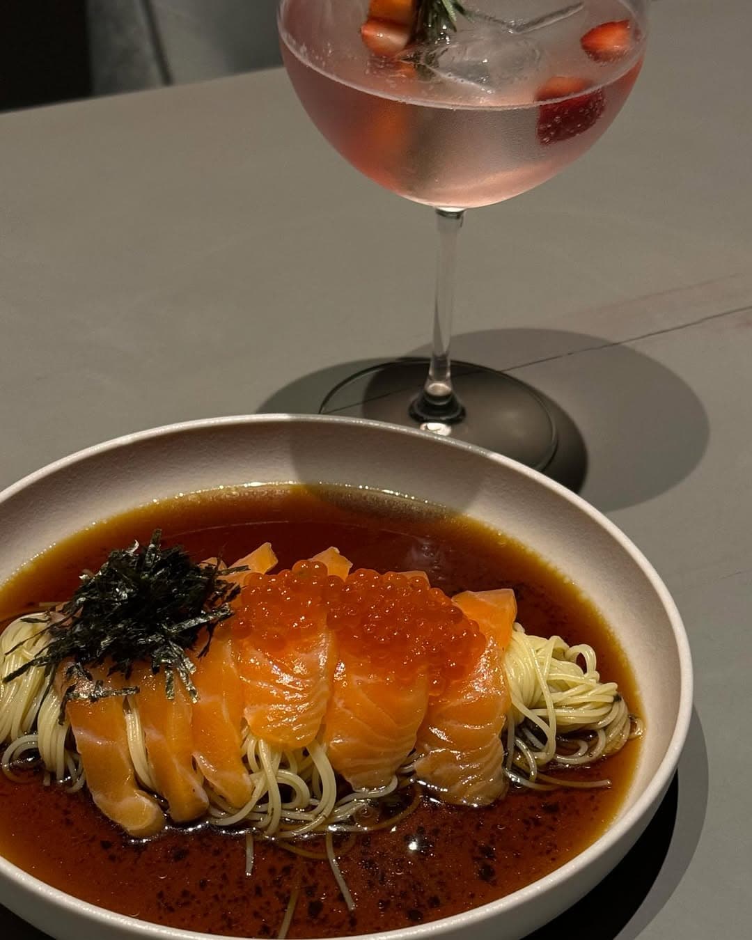Pasta with salmon, seaweed and caviarat one of the best cafes in Chiang Mai