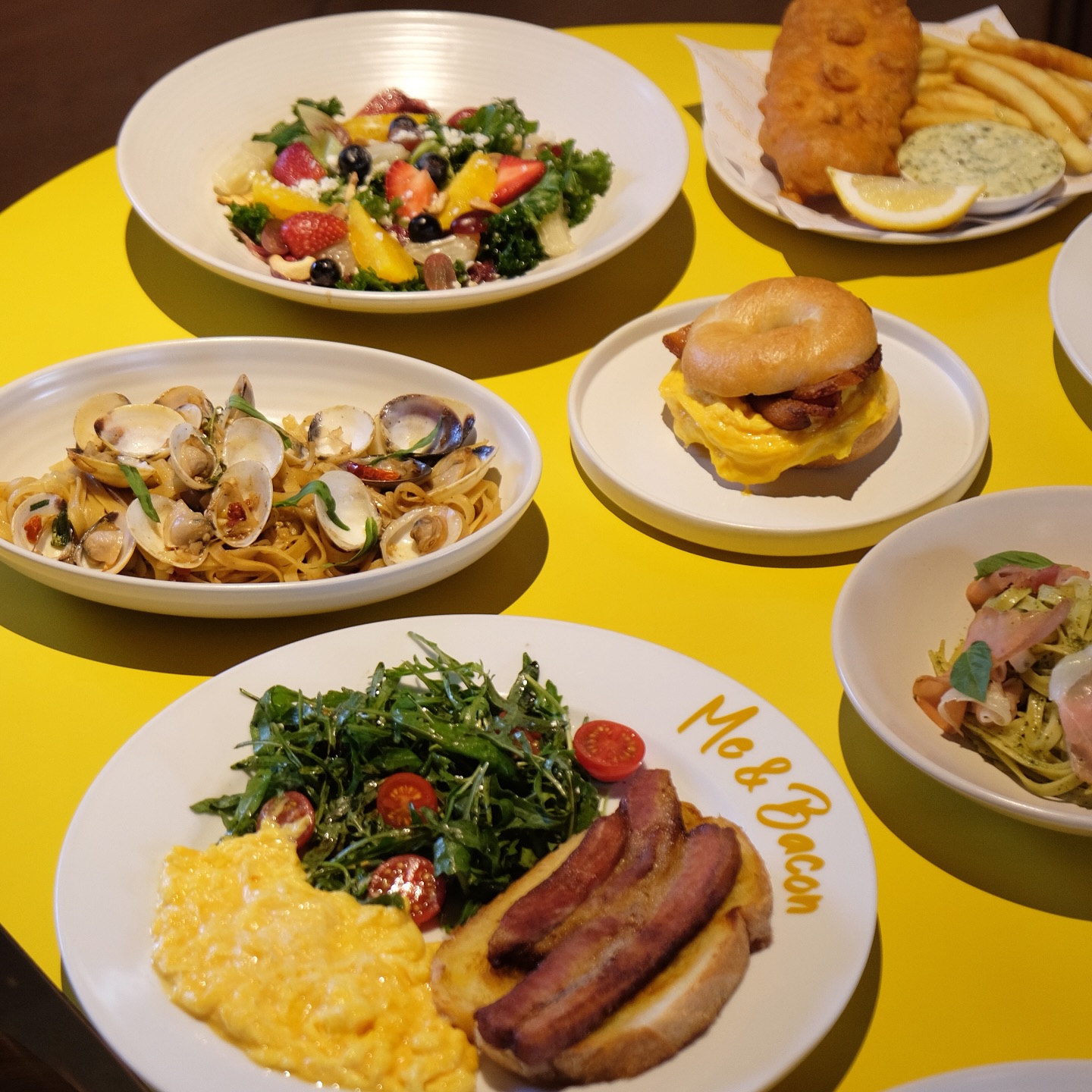An array of dishes from this best cafes in Chiang Mai including their famous bacon breakfast
