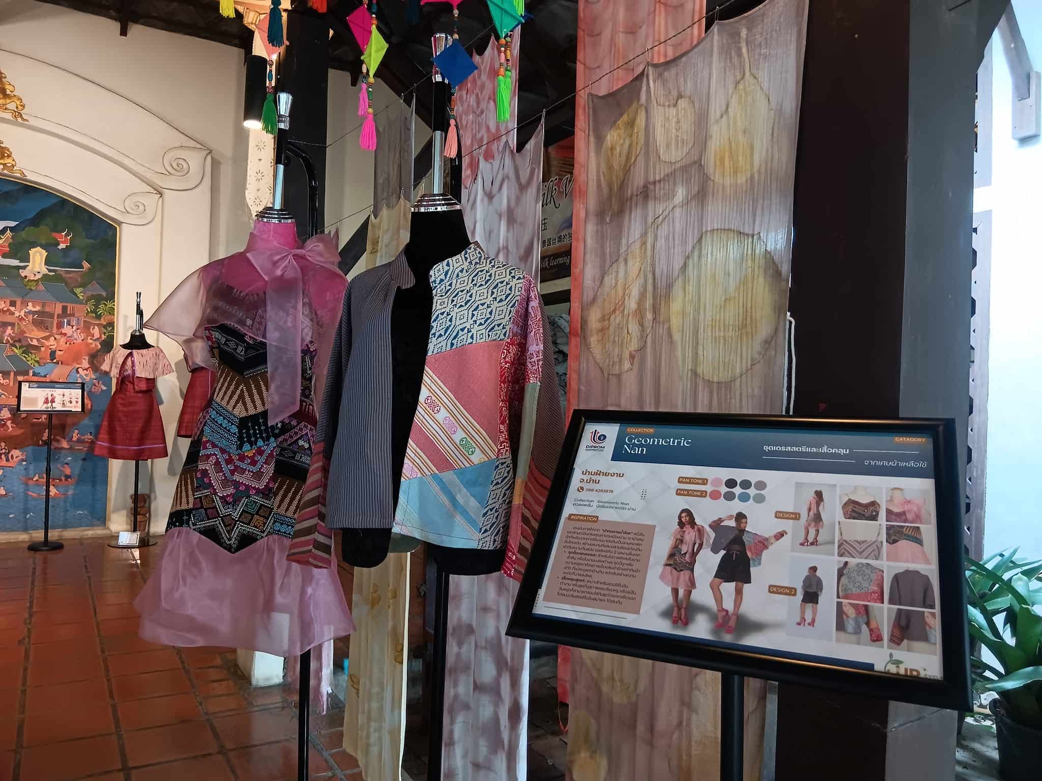 Silk clothing displays at Thai Silk Village