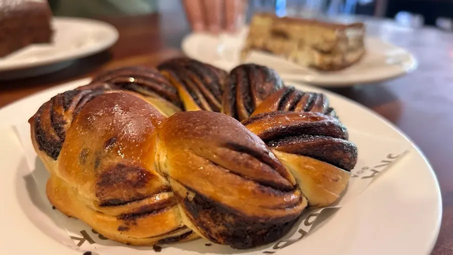 Plate containing Babka, a Goan pastry