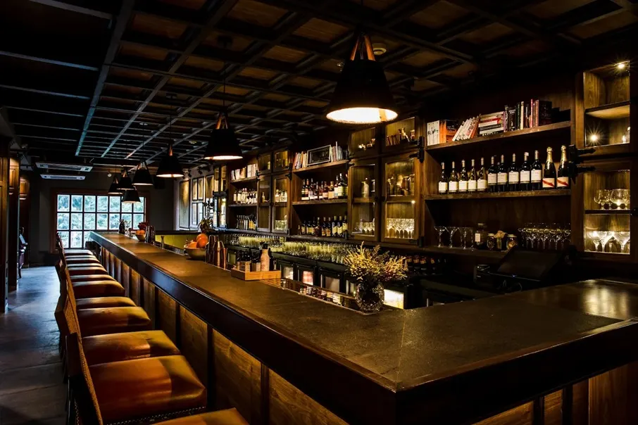 Dimly lit bar interior 