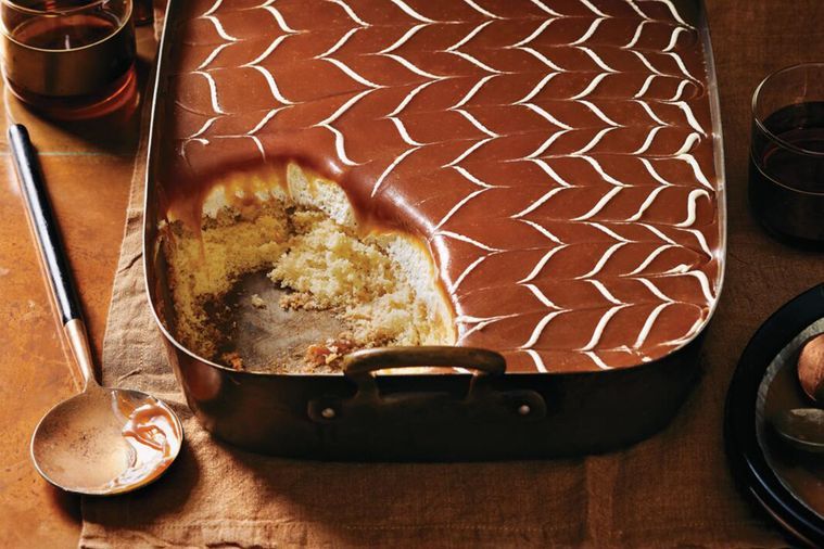 a cake tin containing trilece three milk cake one of the most popular albanian desserts
