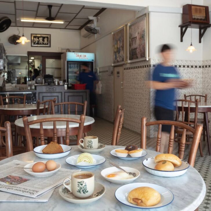 Singaporean breakfast meals include kaya toast, eggs and kopi, muffins and confectioneries