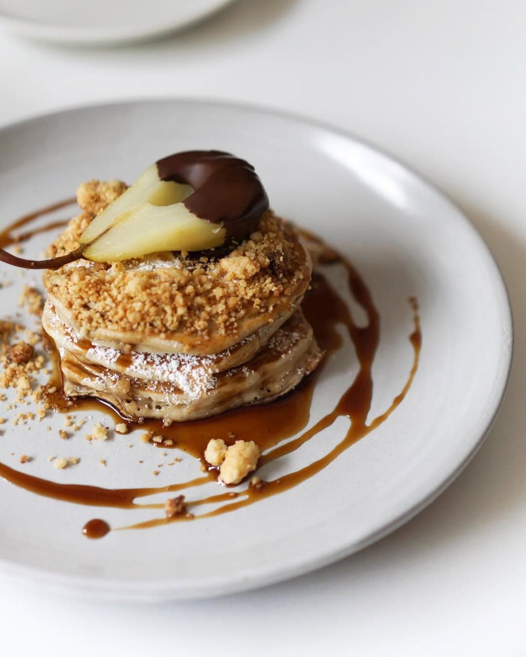Flapjacks with poached pear