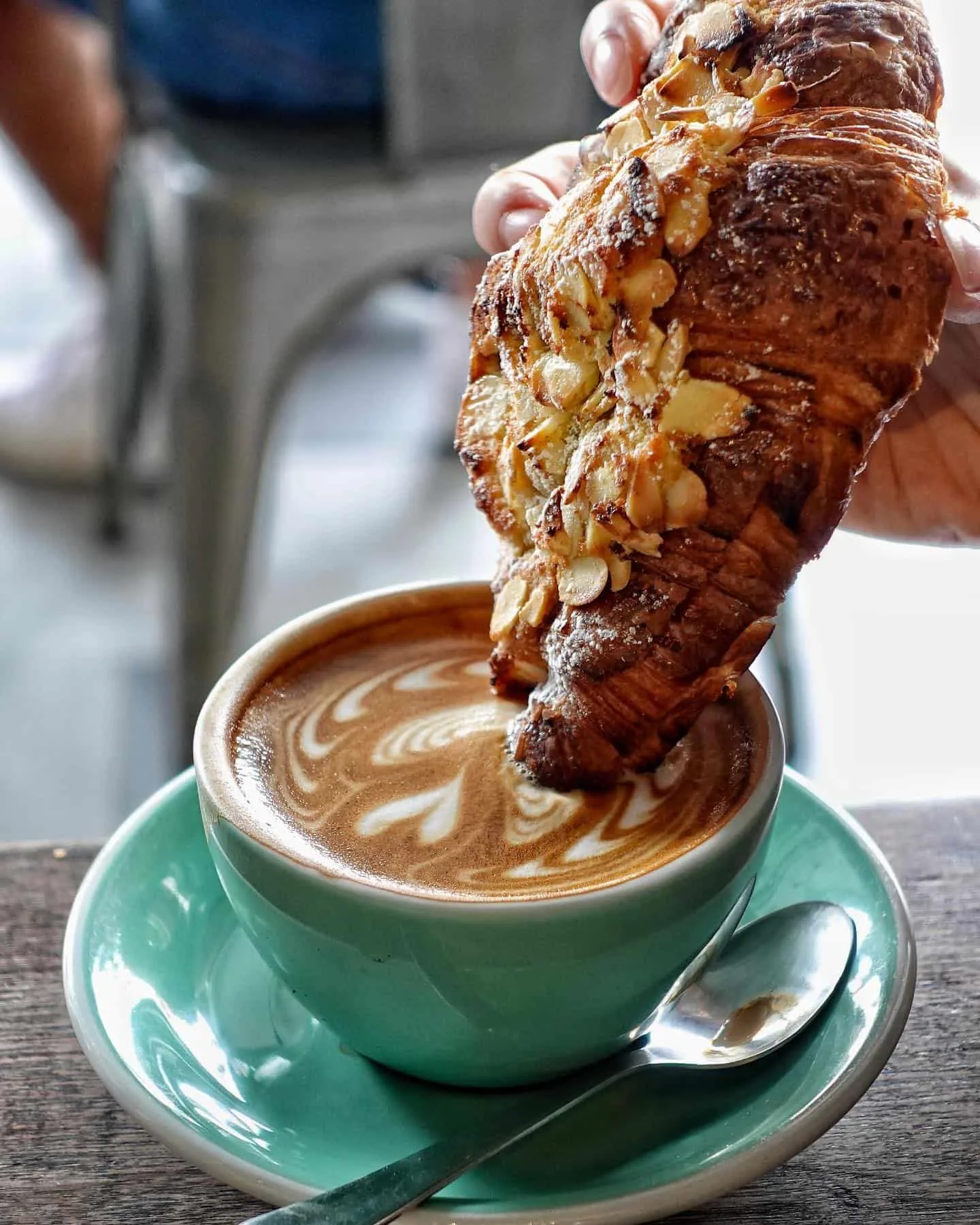 Almond croissant with cappuccino