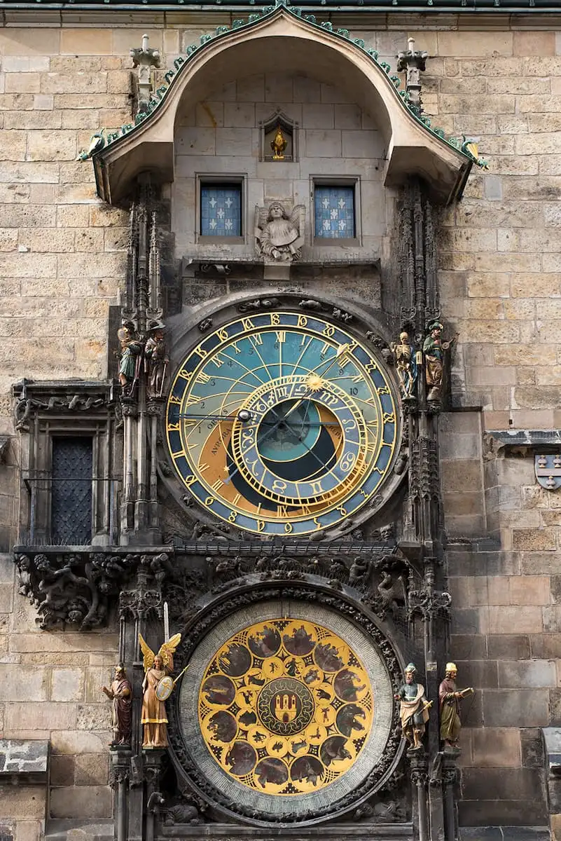 a medieval astronomical clock on the old town hall in old town square prague czech republic