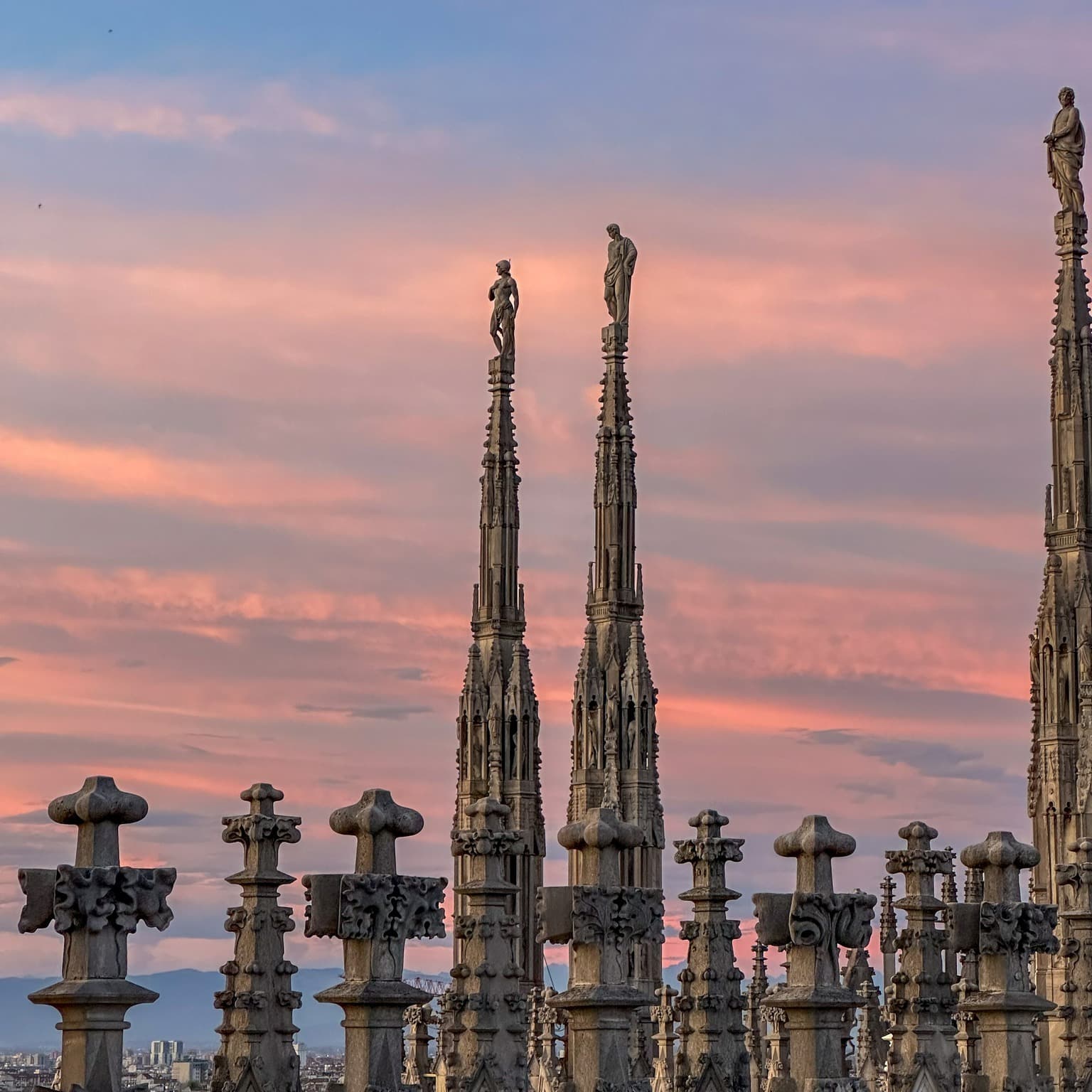 Views of the sculptures atop the Duomo's spires/terrace