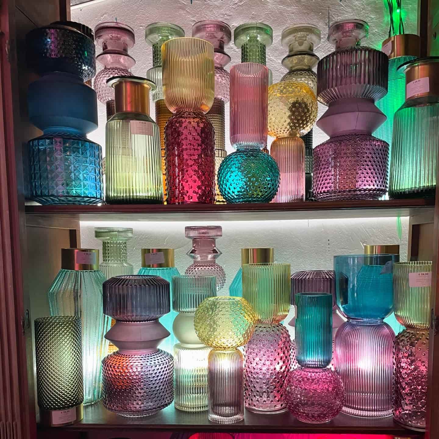 Colorful glassware available at the market