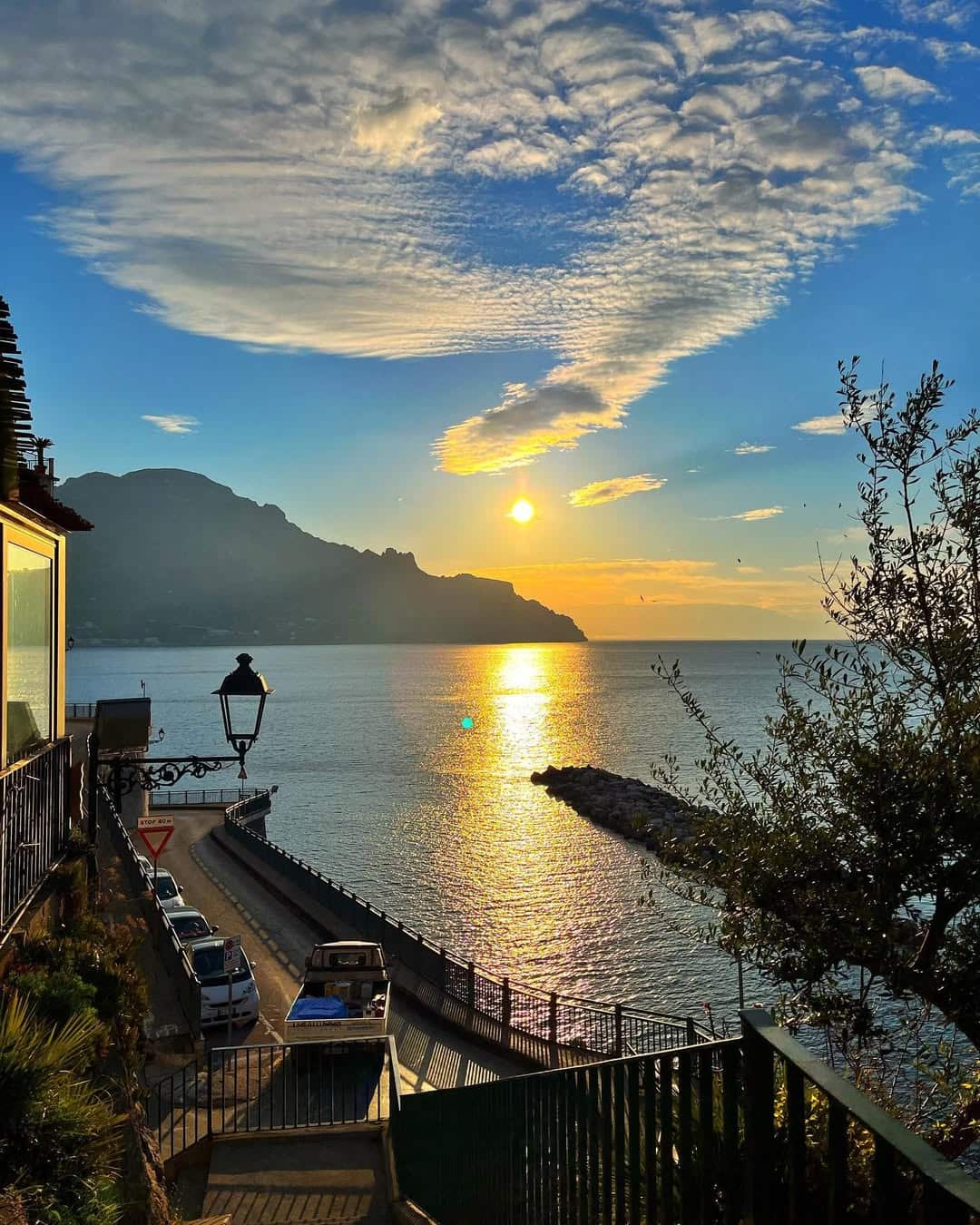 Driving along the Amalfi Coast at sunrise