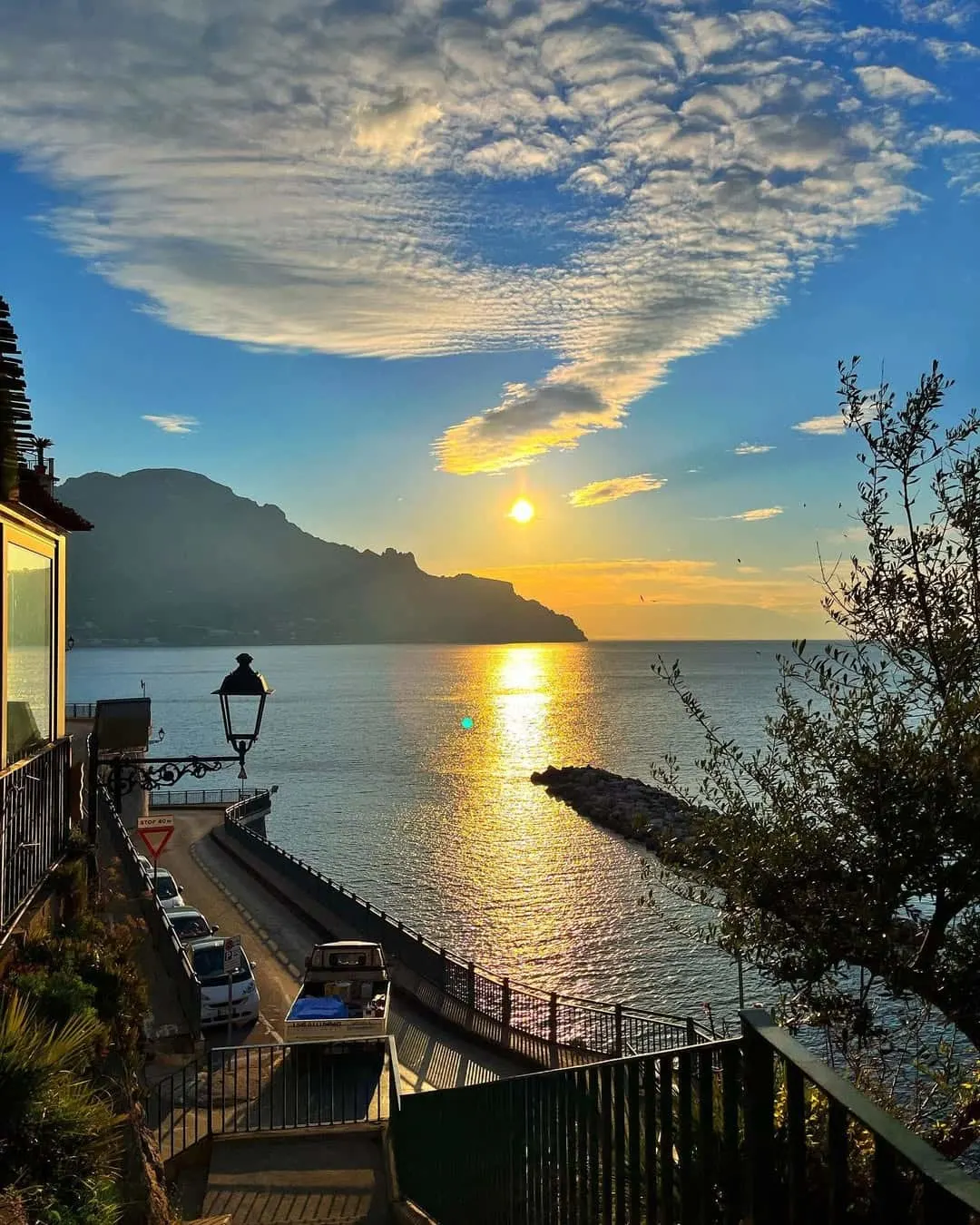 Driving along the Amalfi Coast at sunrise