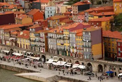 colorful buildings on the bank of the douro river on cais da riberia porto portugal