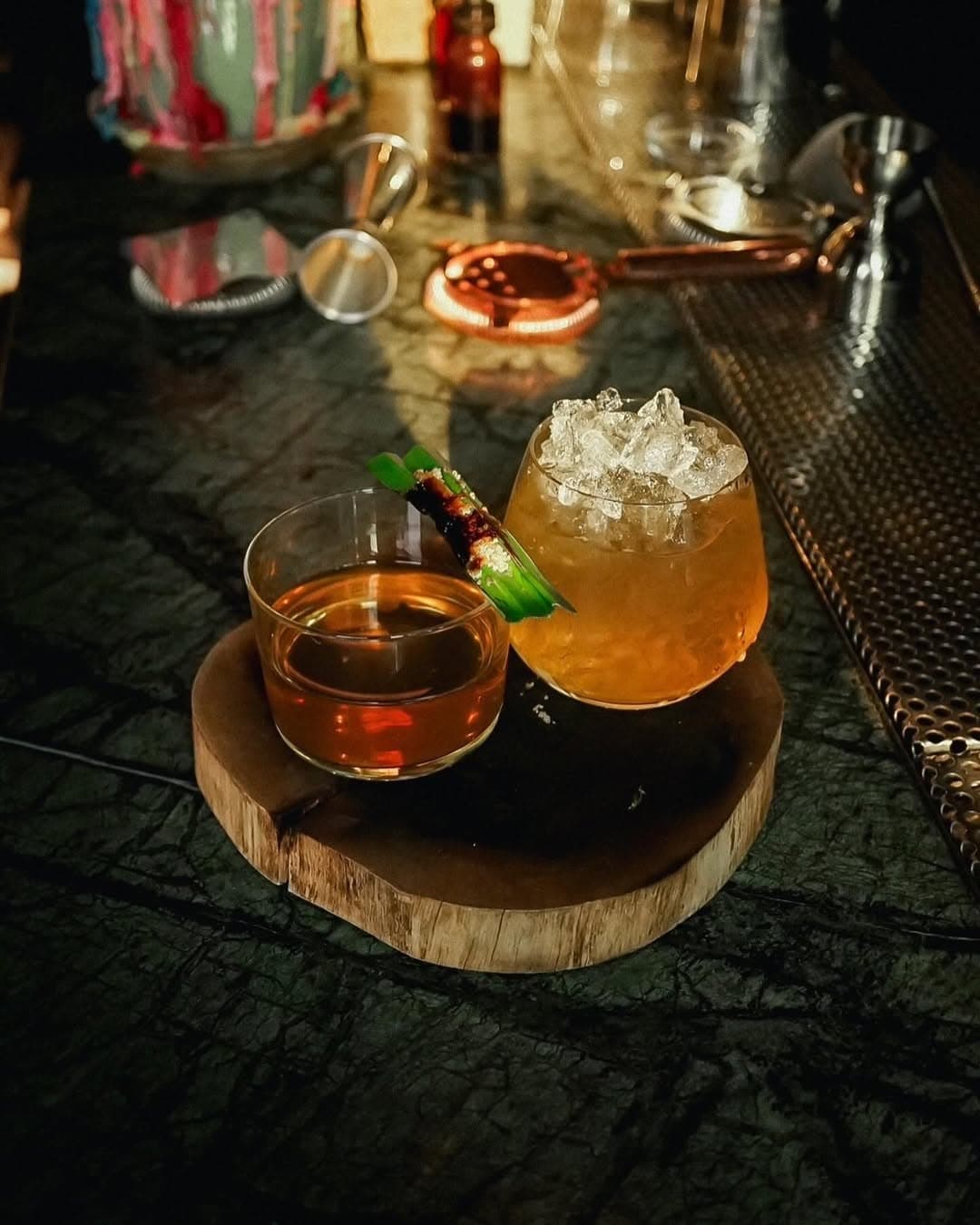 Nophaburi's brandy-infused cocktail and bourbon