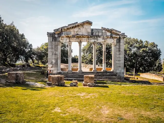 the ruins of a temple in the ancient greek city of apollonia in modern day albania