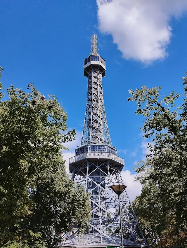 petrin tower on petrin hill prague czech republic is similar in design to the eiffel tower in paris france