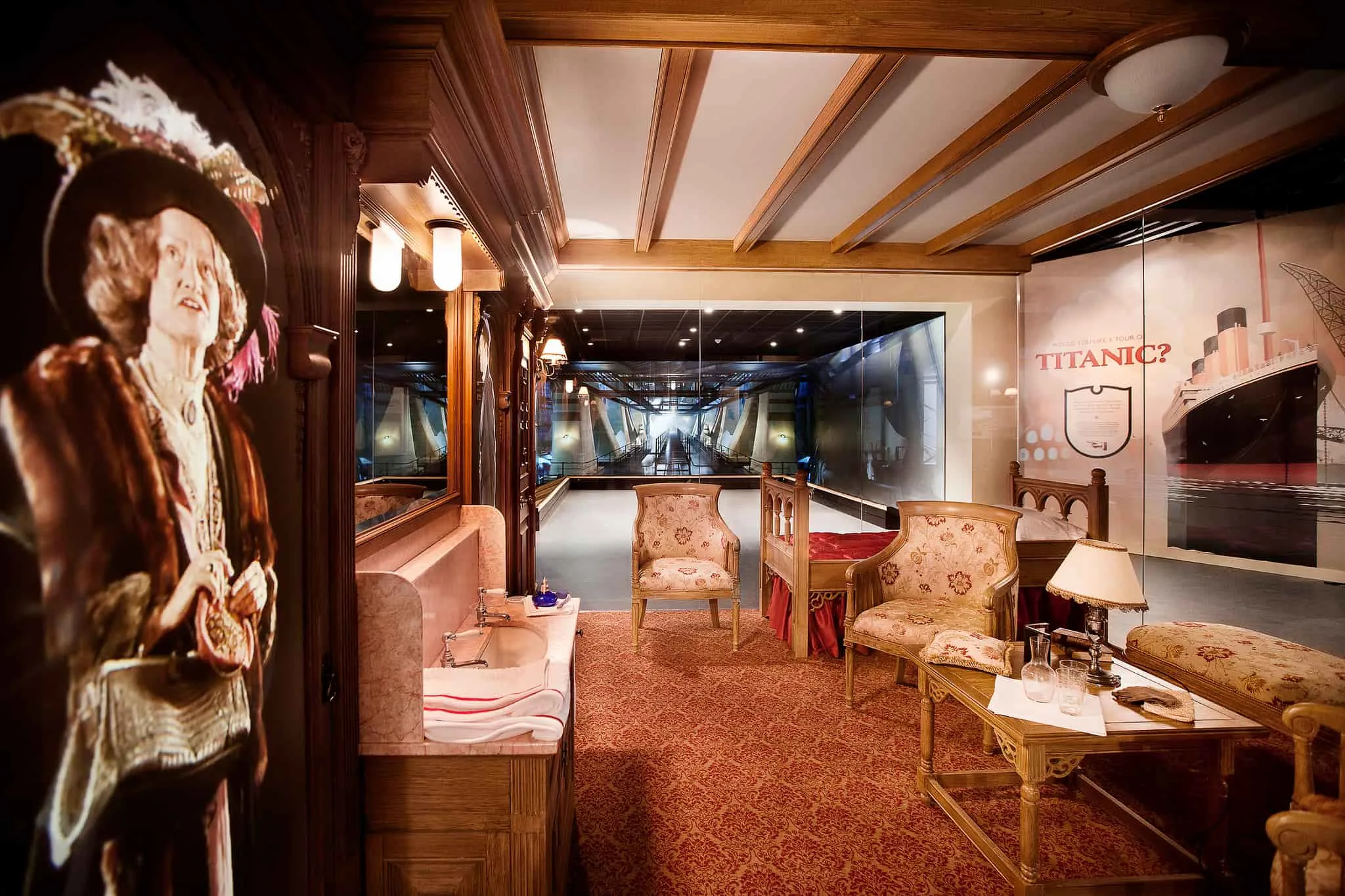 A recreated scene of a Titanic cabin at the museum