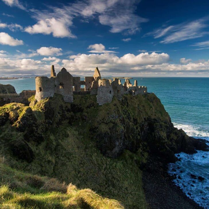 Dunluce Castle perched on the cliffside