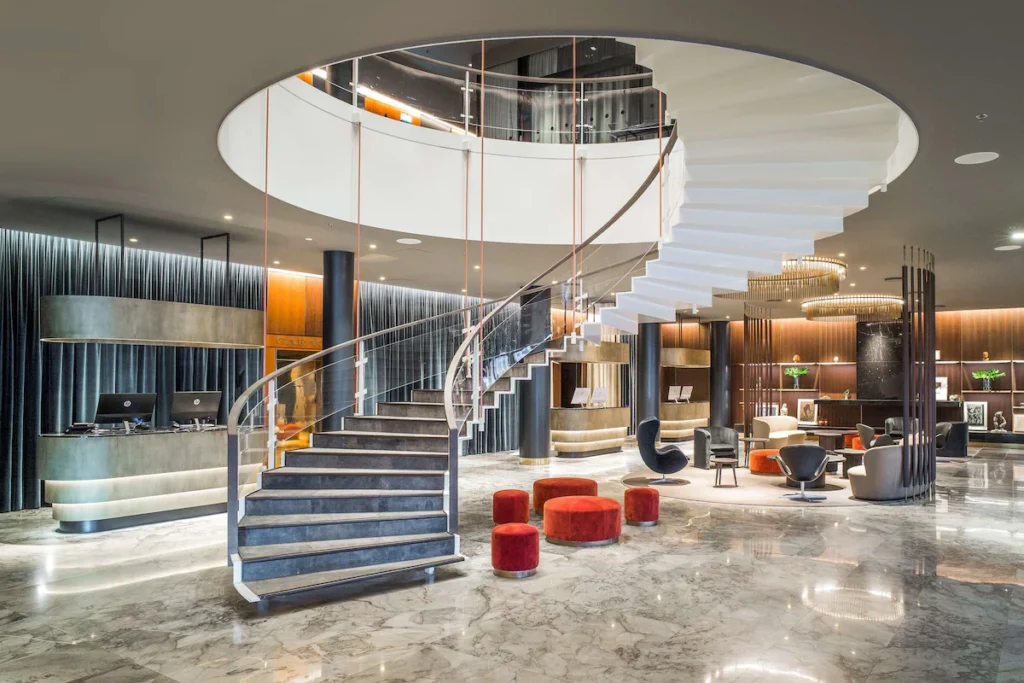 the lobby of the radisson royal hotel copenhagen denmark designed by arne jacobsen