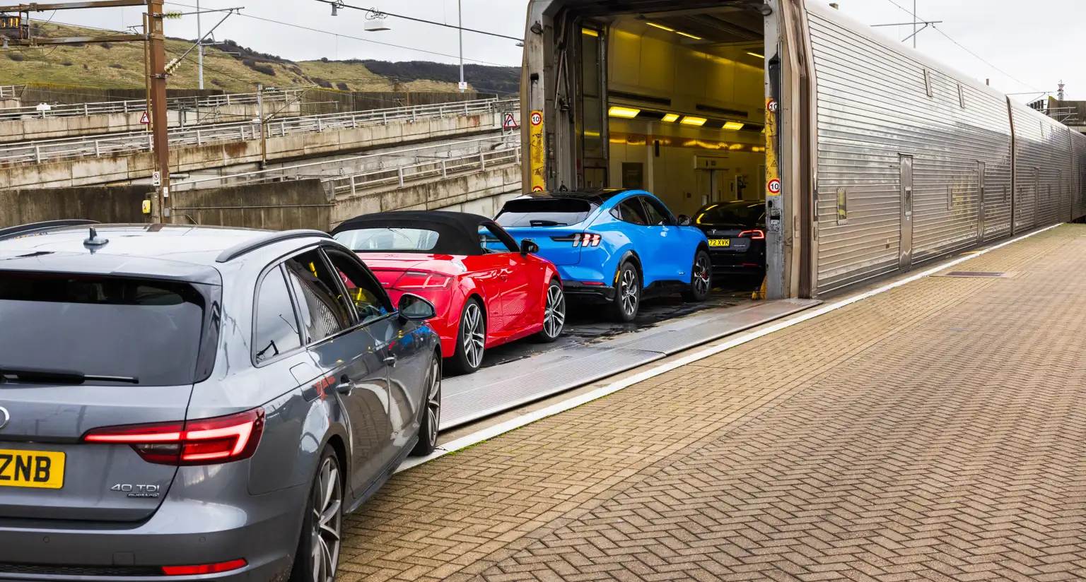 cars boarding an auto-train eurotunnel le shuttle to calais france from folkestone england