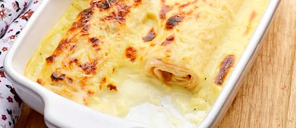 ficelle picardie crepe from amiens france in a white ceramic roasting dish