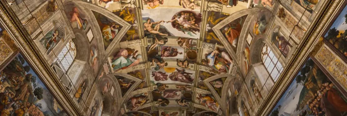 Rooftop with frescoes inside the Vatican - 'The Creation of Adam'