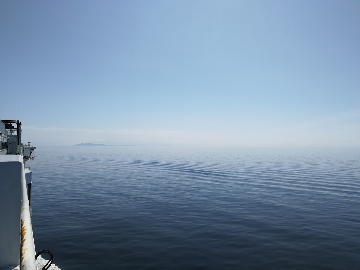 the irish sea looking across to the coast of scotland from stena superfast ferry to belfast