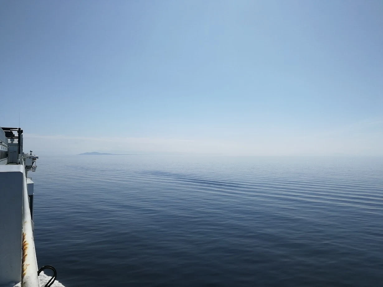 the irish sea looking across to the coast of scotland from stena superfast ferry to belfast