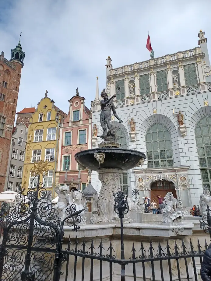 fountain statue of neptune in the old town of gdansk poland