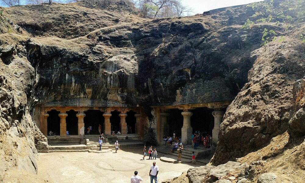 Exterior of the Elephanta Caves in Mumbai, India