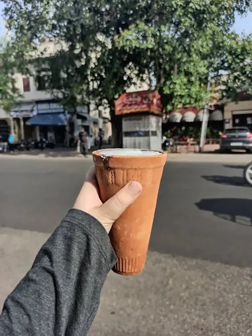 Clay cup of lassi in Jaipur, India
