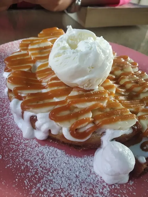 A plate of banoffee waffle at a popular cafe in Jaipur, India