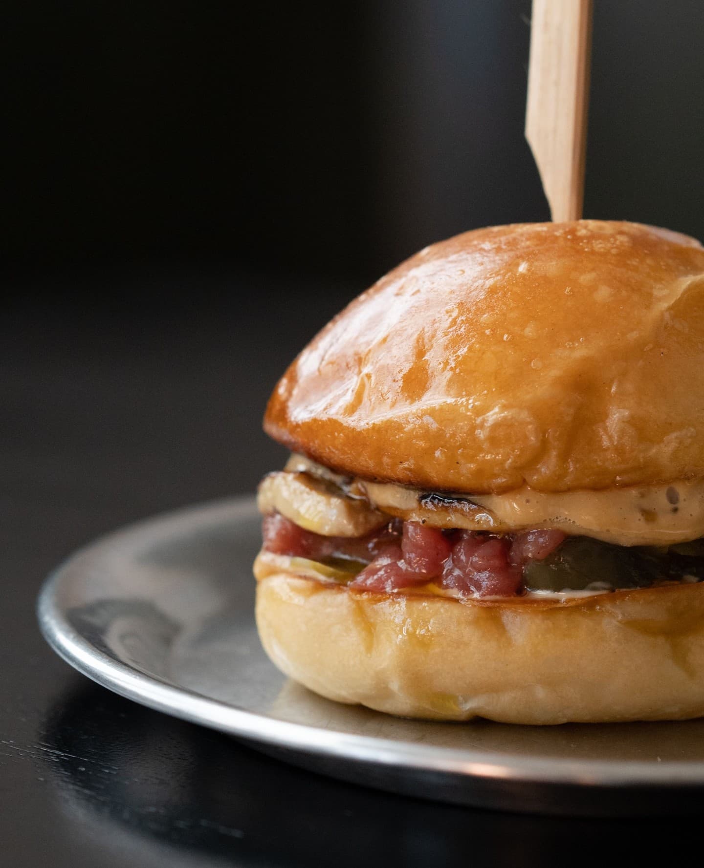 raw beef slider, red miso big mac sauce, and foie gras scaloppa