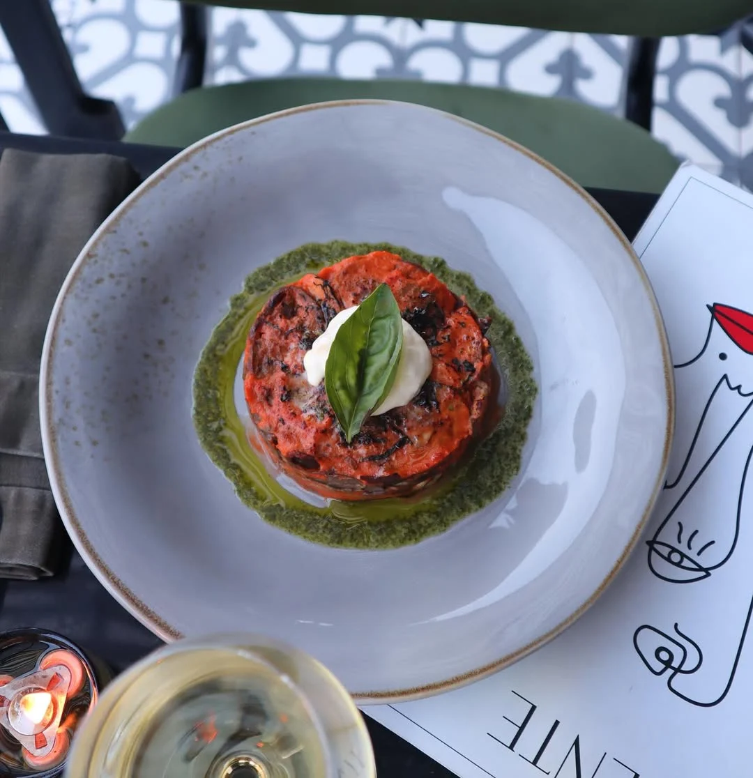 PARMIGIANA DI VERDURE Eggplants - Zucchini - Tomato sauce - Stracciatella cheese - Parmesan