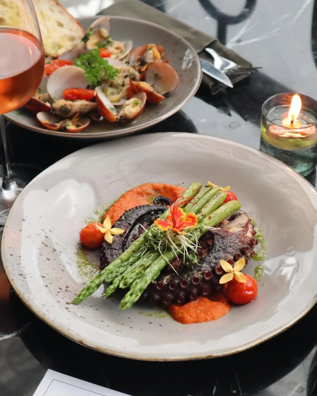 Octopus - Asparagus - Red bell pepper sauce