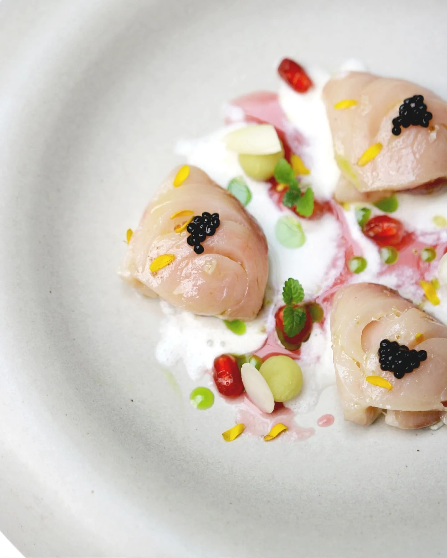 ‘Capesante’ comprising Hokkaido scallop, spiced pumpkin, quinoa, and Oscietra caviar.