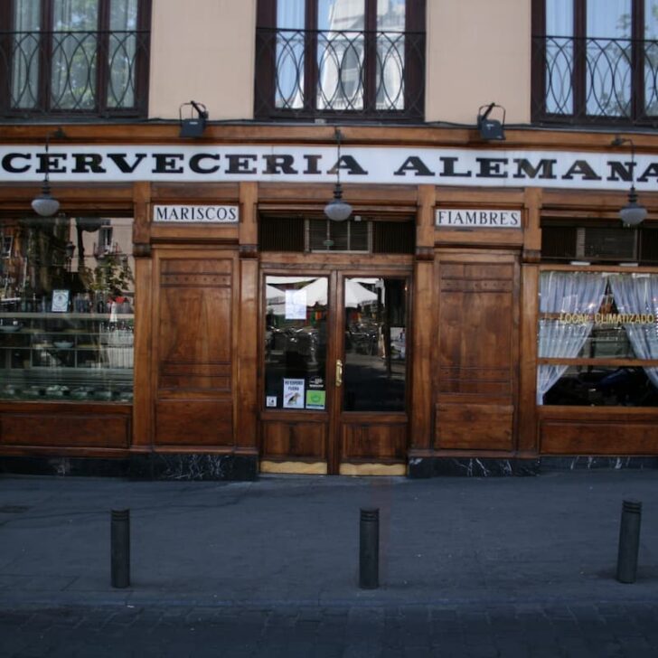 the front of cerveceria alemana a german style beer bar in madrid spain