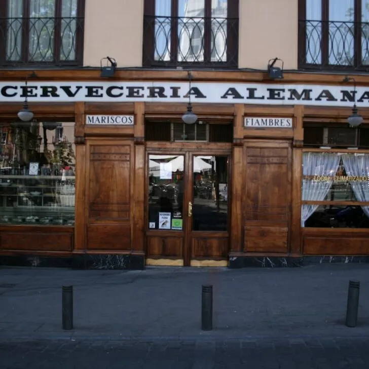 the front of cerveceria alemana a german style beer bar in madrid spain