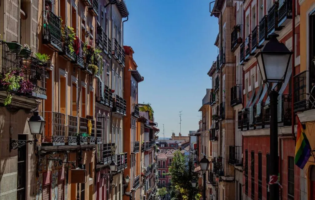 colorful houses on a hill in the lavapies barrio of madrid spain