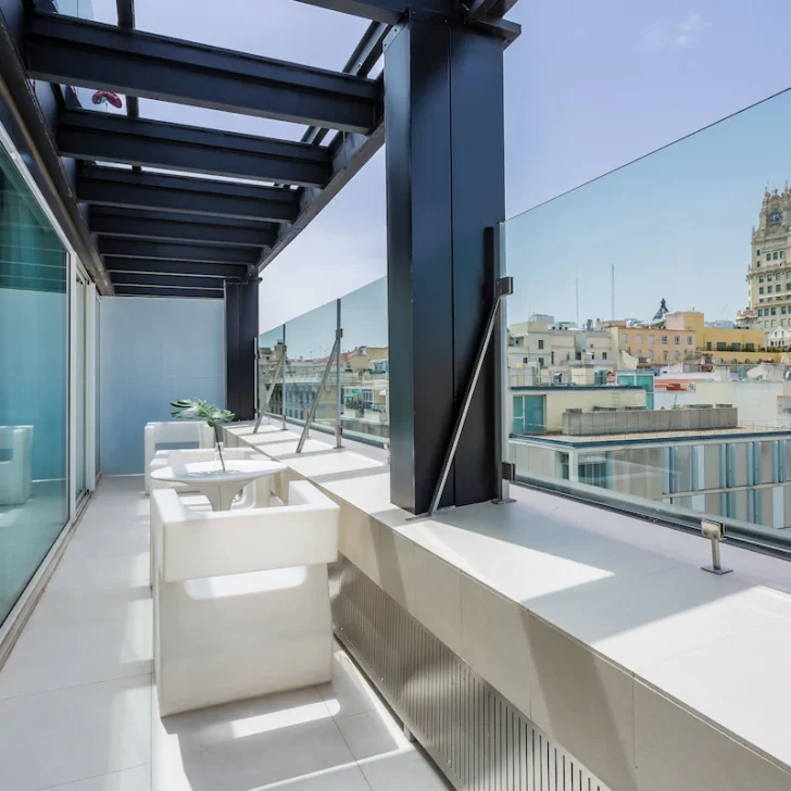 city view of madrid spain from a balcony of a hotel room at room mate oscar in chueca