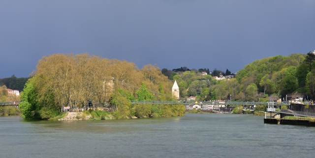 the confluence of the rhone and saone rivers in lyon france