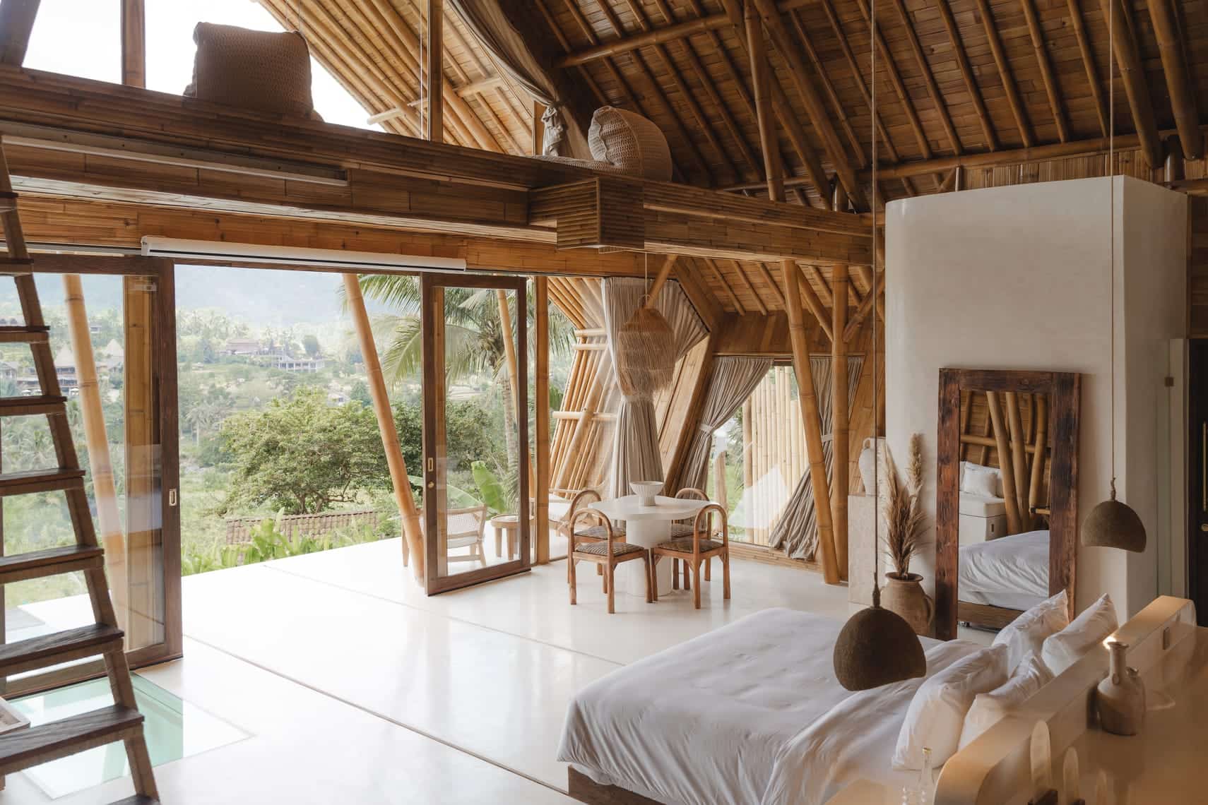 Bamboo and crisp white interiors