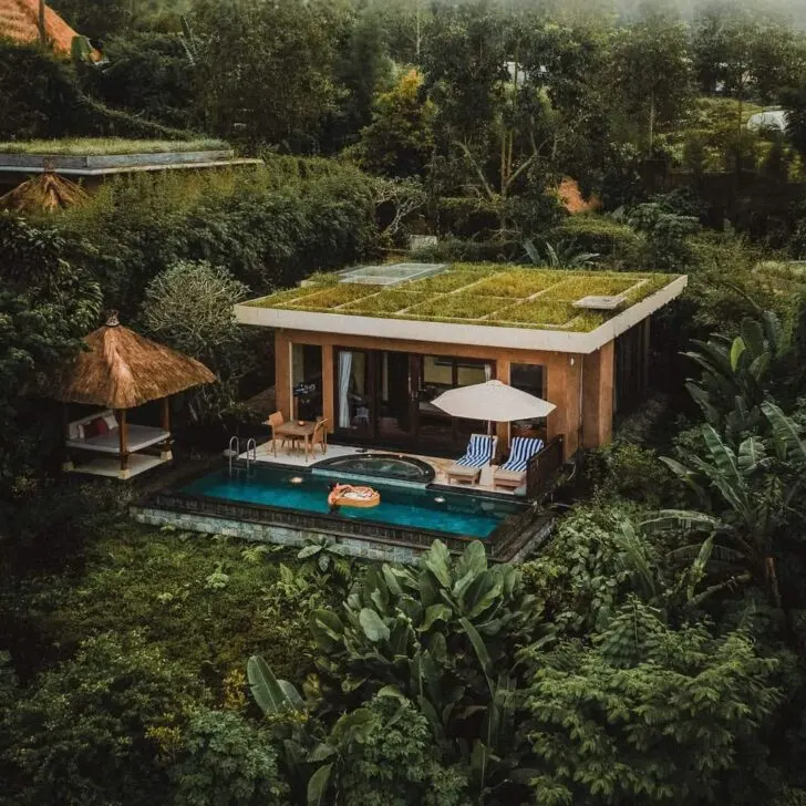 Villa with garden rooftop in coffee plantation