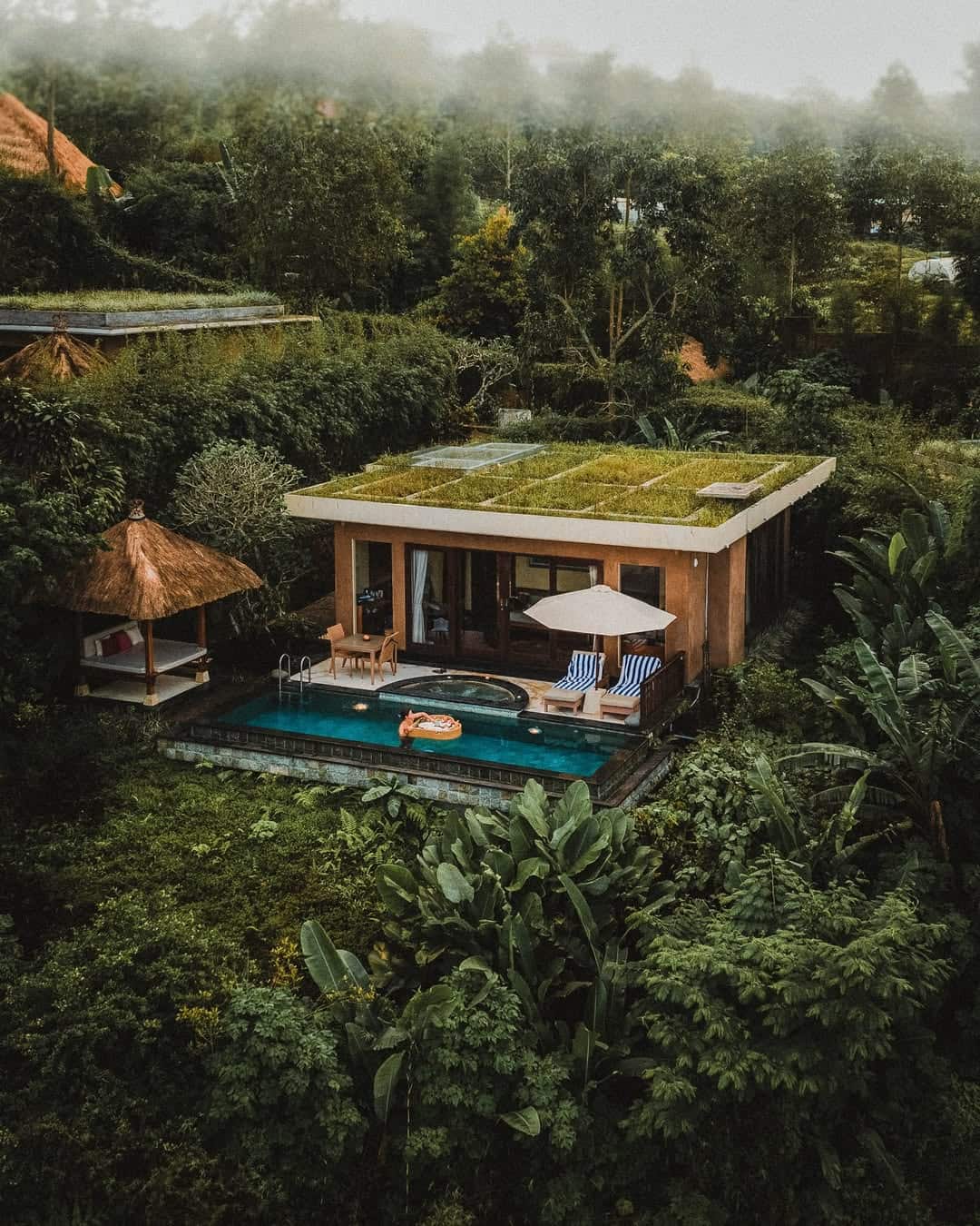 Villa with garden rooftop in coffee plantation