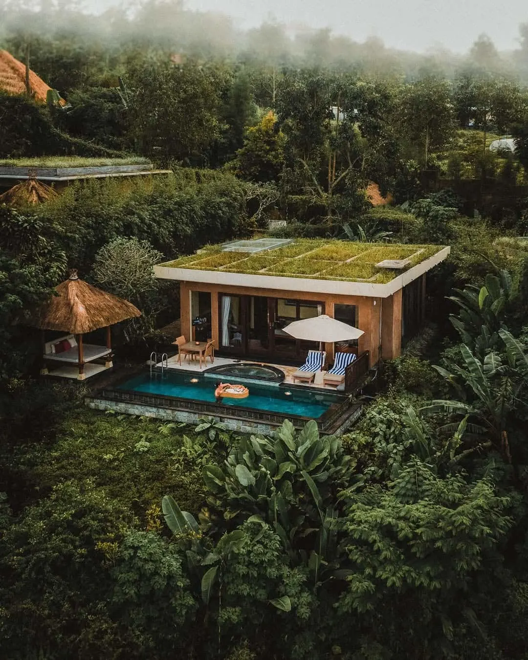 Villa with garden rooftop in coffee plantation