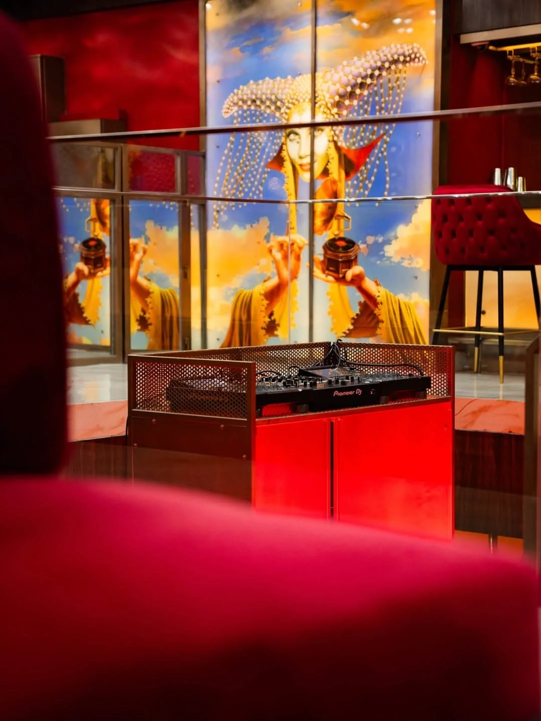 DJ booth and circus-like interiors