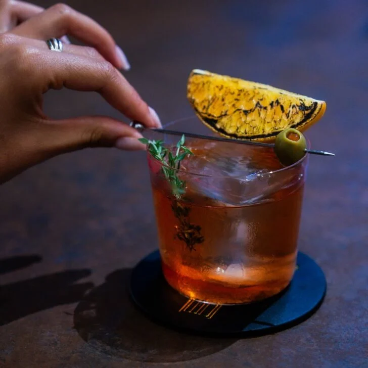 Negroni with burnt lemon and thyme