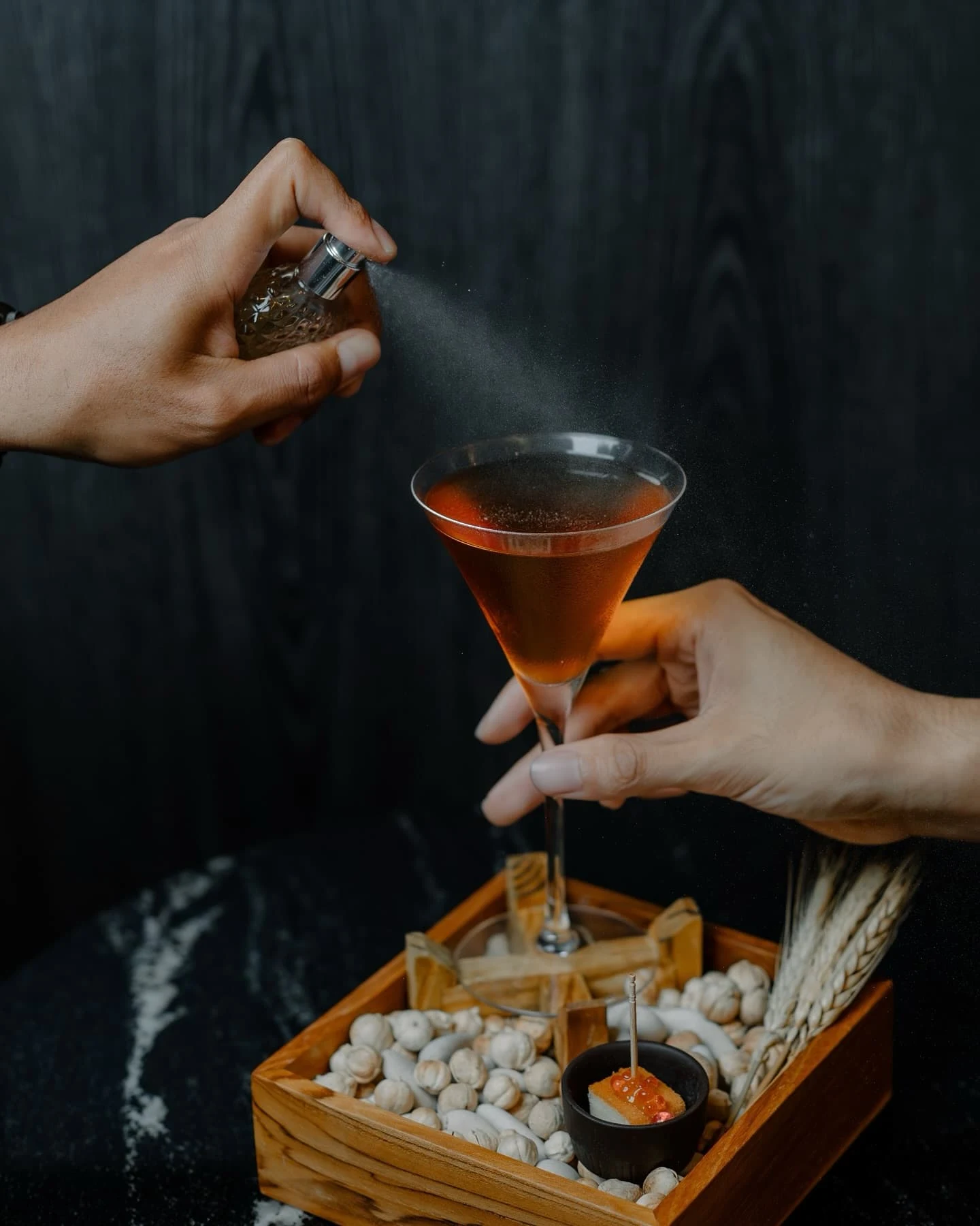 Cocktail finished with a scented spritz fragrance