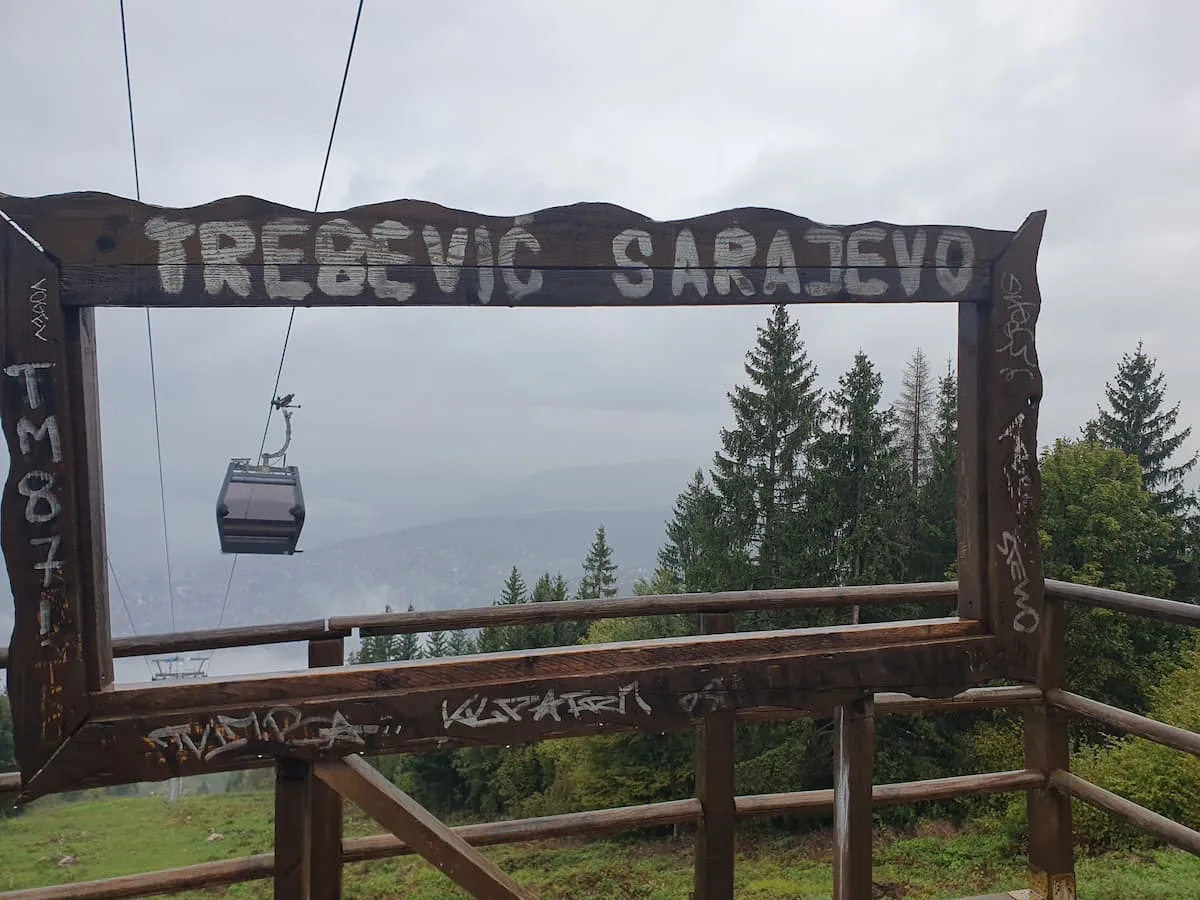 a cable car with a view over sarajevo from trebevic mountain in bosnia 